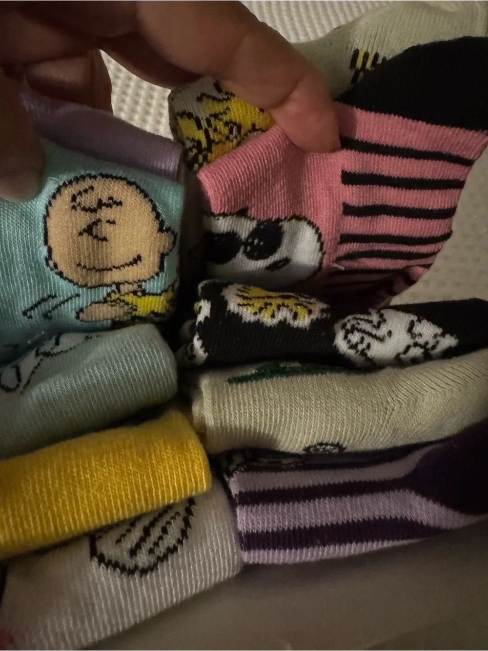 Peanuts Shortie Crew Socks - Snoopy & Woodstock (Lavender, Cream, Yellow)